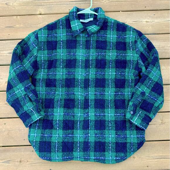Steve Madden size L The Belle Plaid Lined Shacket Jacket - pine green - Picture 8 of 13